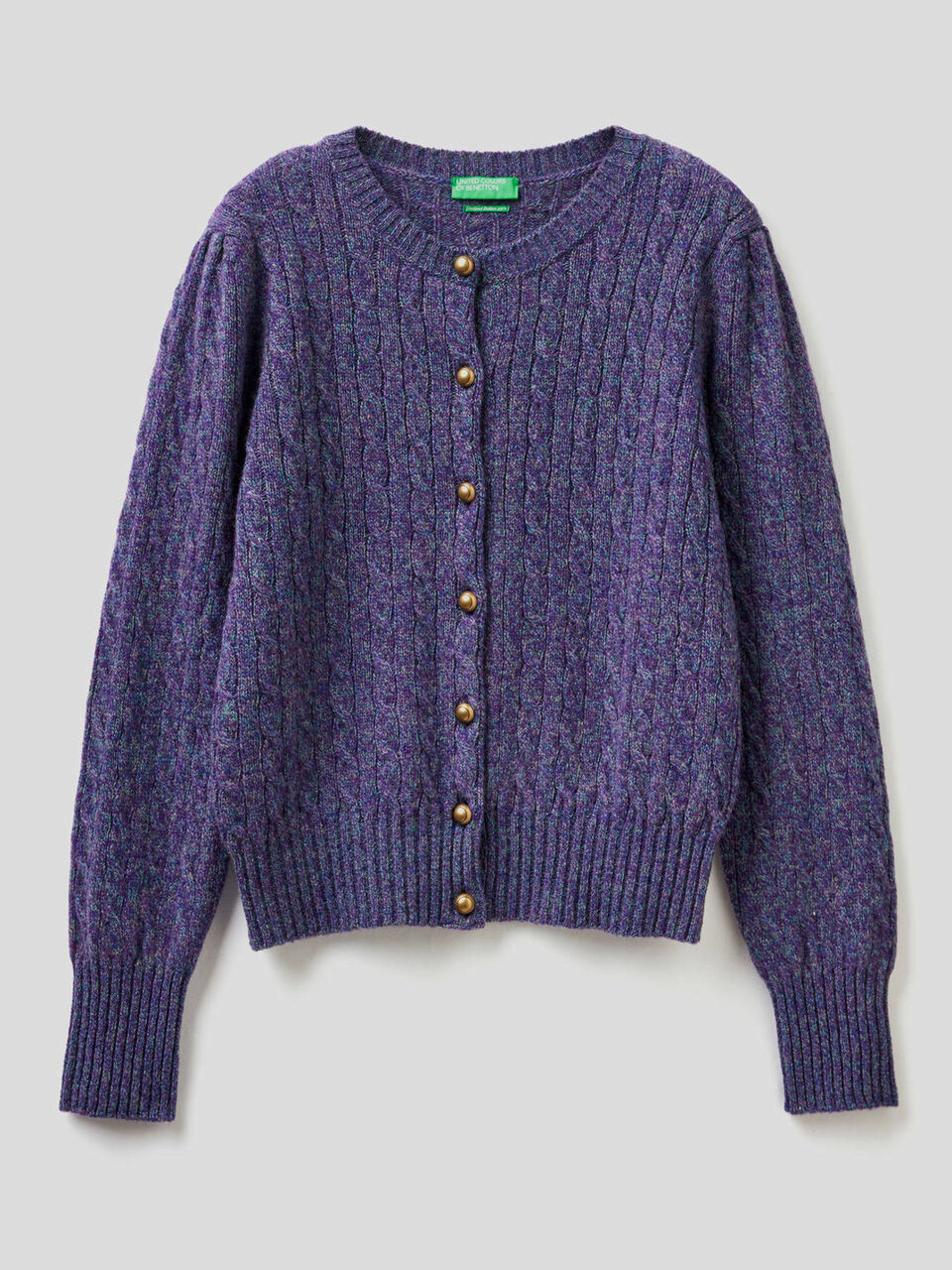 Cardigan a trecce in pura lana Shetland image number 1