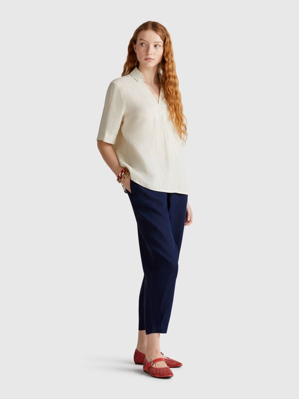 Pantaloni morbidi in puro lino Donna