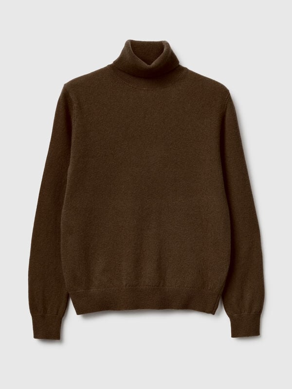 Maglione dolcevita marrone in pura lana Merino Donna