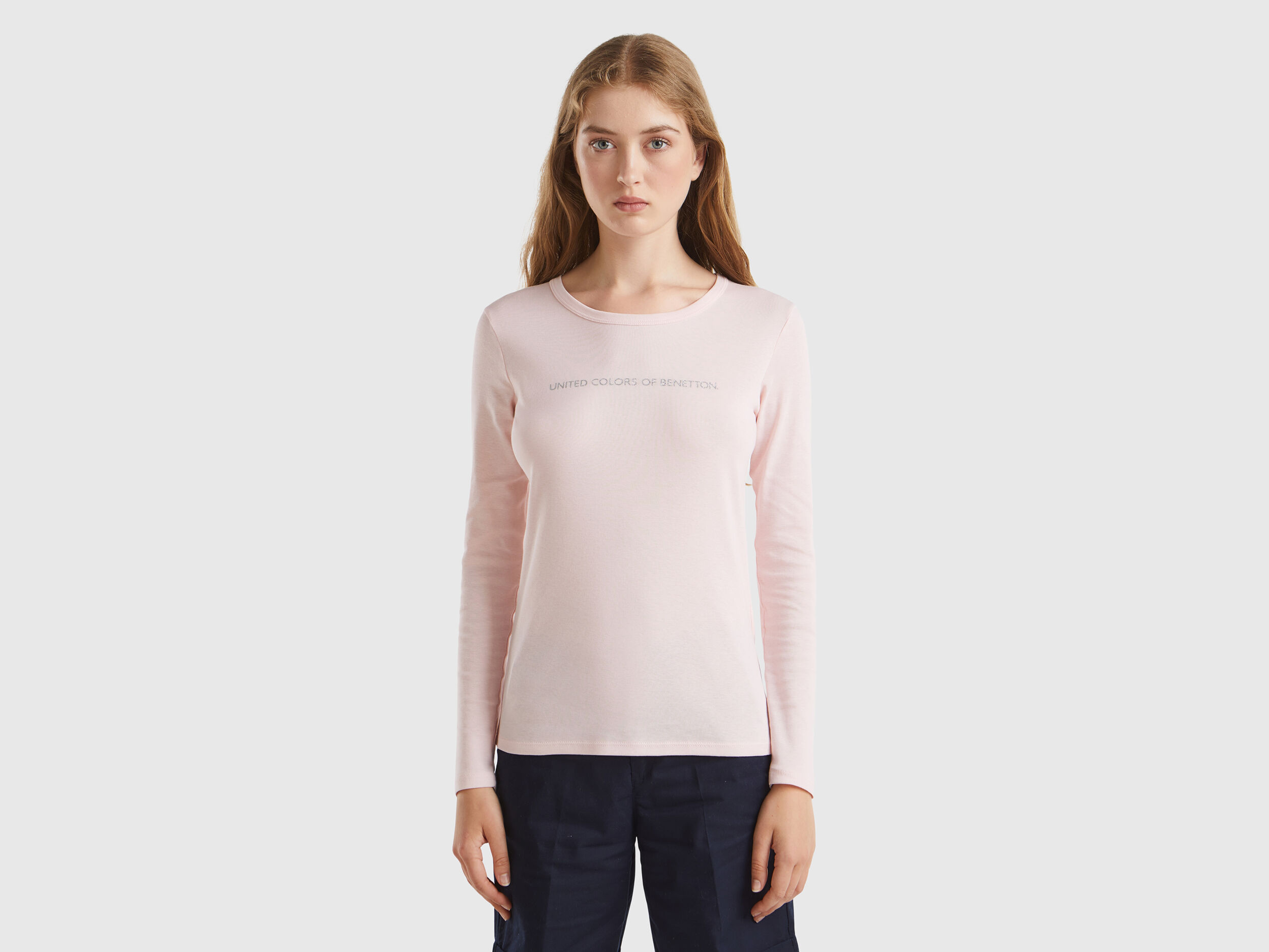 T shirt rosa pastello a manica lunga 100 cotone Rosa Pastello Benetton