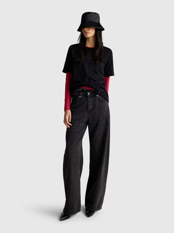 T-shirt girocollo in cotone fiammato Donna