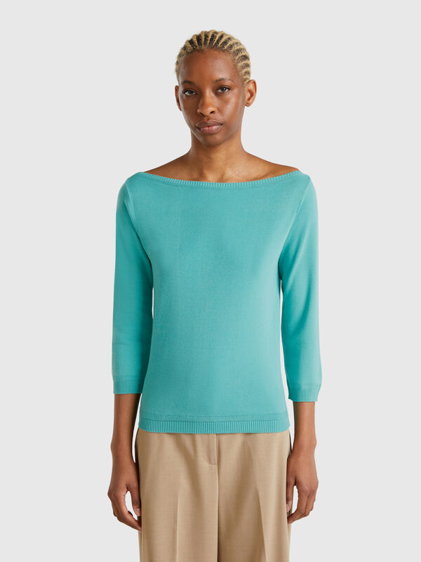 Maglia 100% cotone con scollo a barchetta Donna