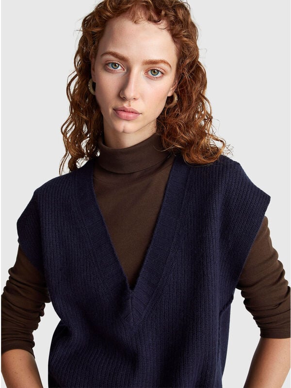 Gilet con scollo a V in misto lana Donna