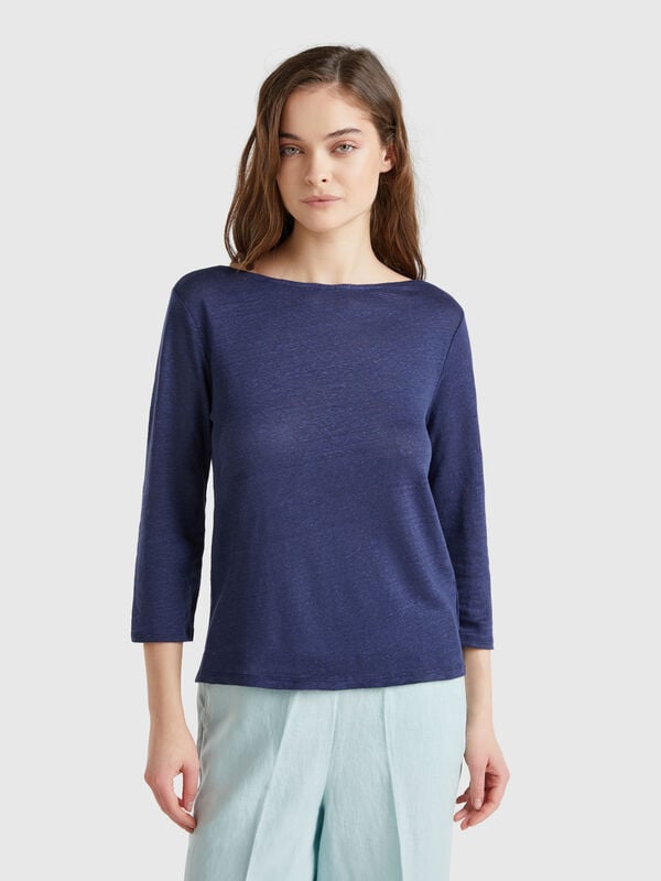 T-shirt manica a 3/4 in puro lino Donna
