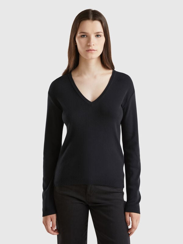 Maglia in puro cotone con scollo a V Donna