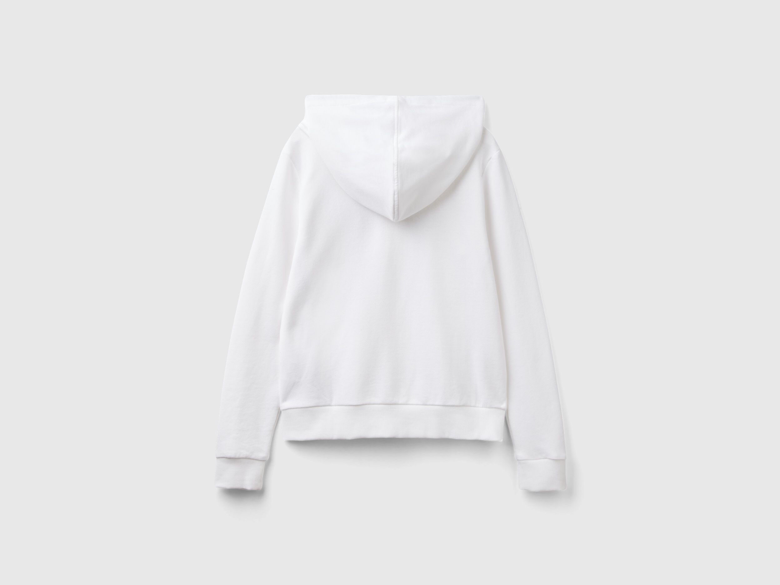 Felpa 100 cotone con zip e cappuccio Bianco Benetton