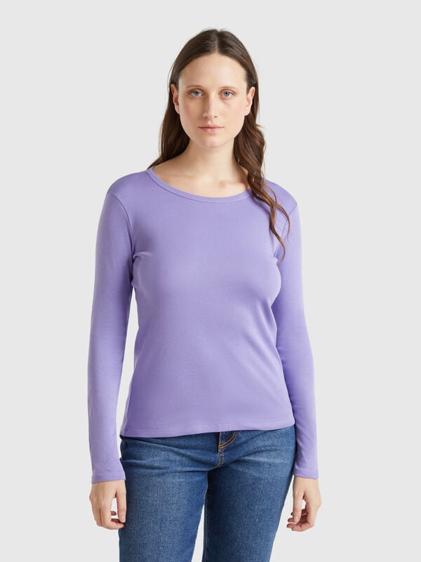 T-shirt a manica lunga in puro cotone Donna