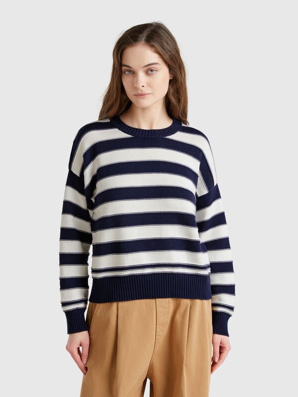 Maglia a righe in cotone tricot Donna