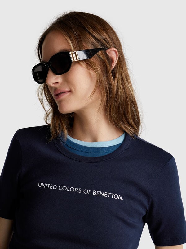 T-shirt 100% cotone con stampa logo glitter Donna