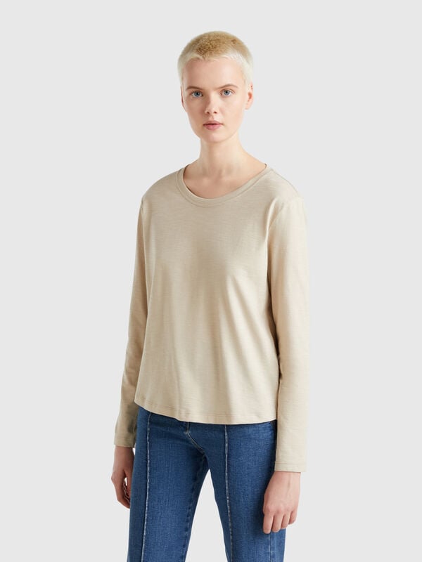 T-shirt manica lunga in cotone leggero Donna