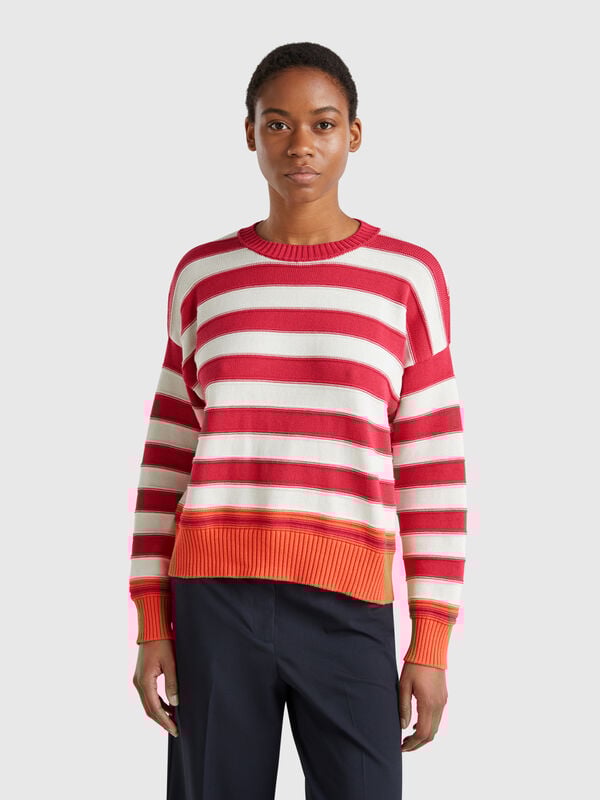 Maglia a righe in cotone tricot Donna