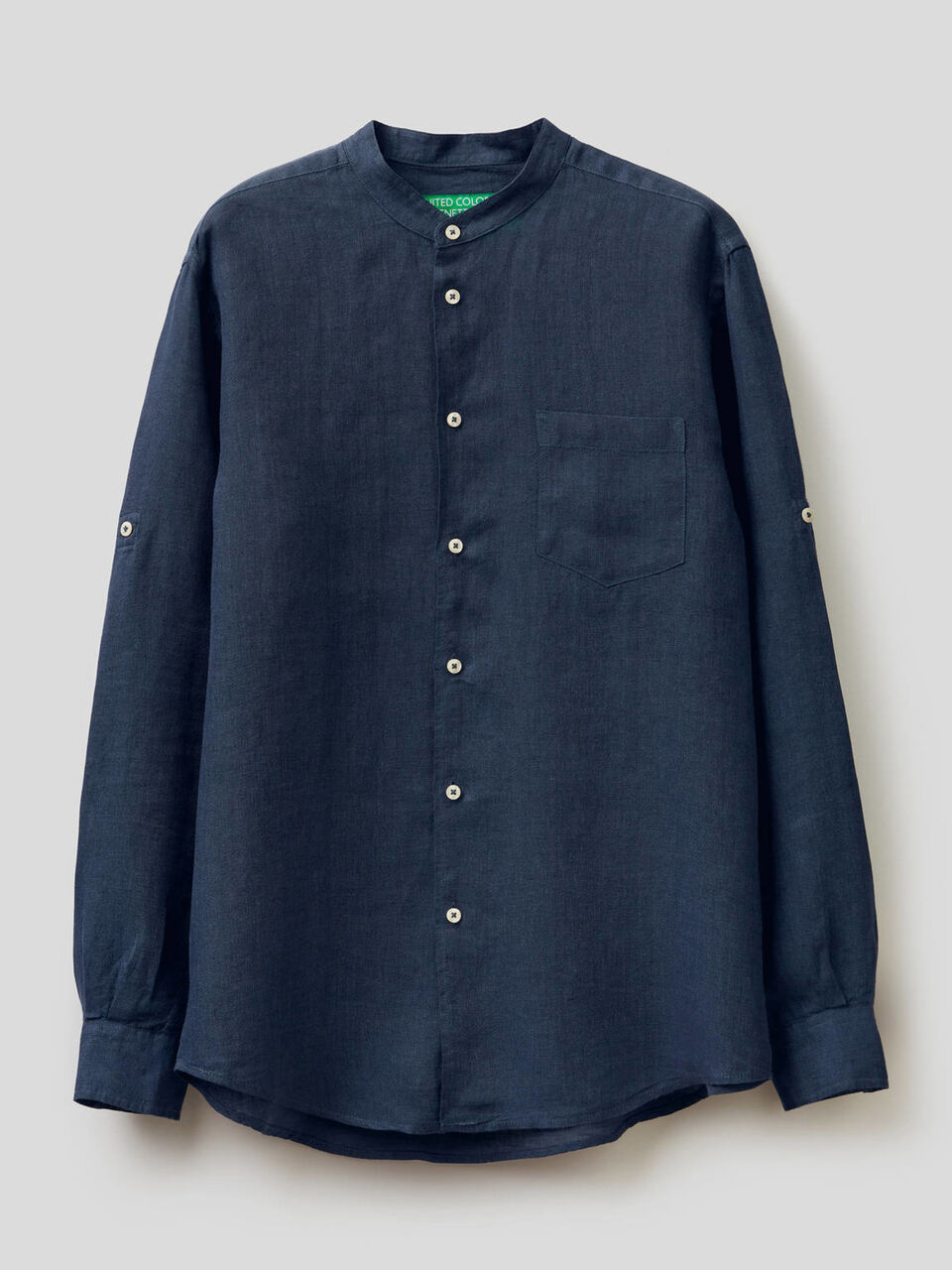Camicia in lino con collo alla coreana image number 1