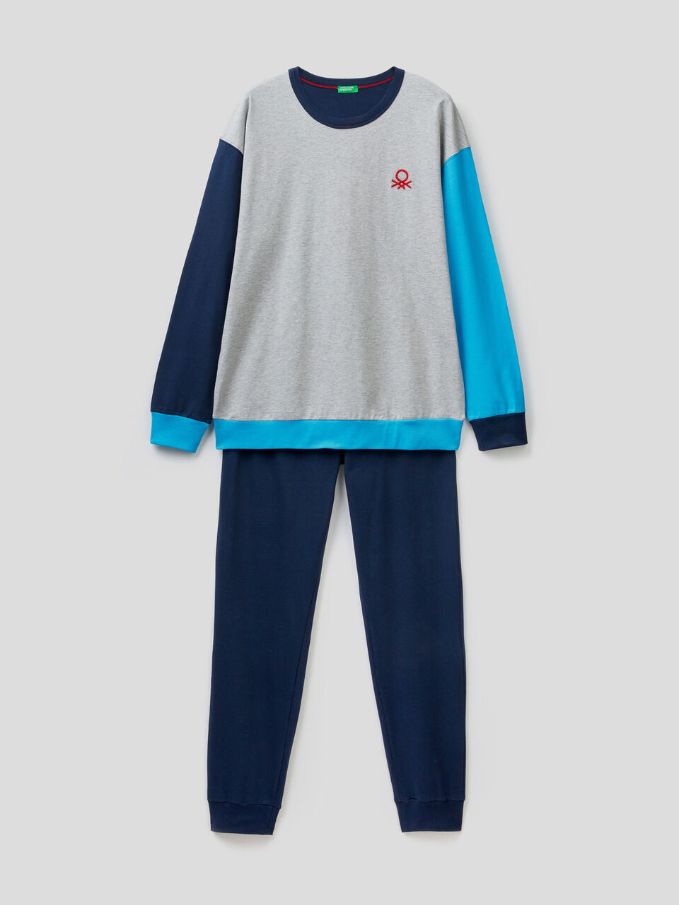 Pigiama color block in puro cotone image number 1