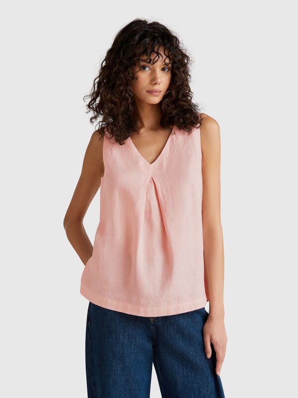Blusa smanicata in puro lino Donna