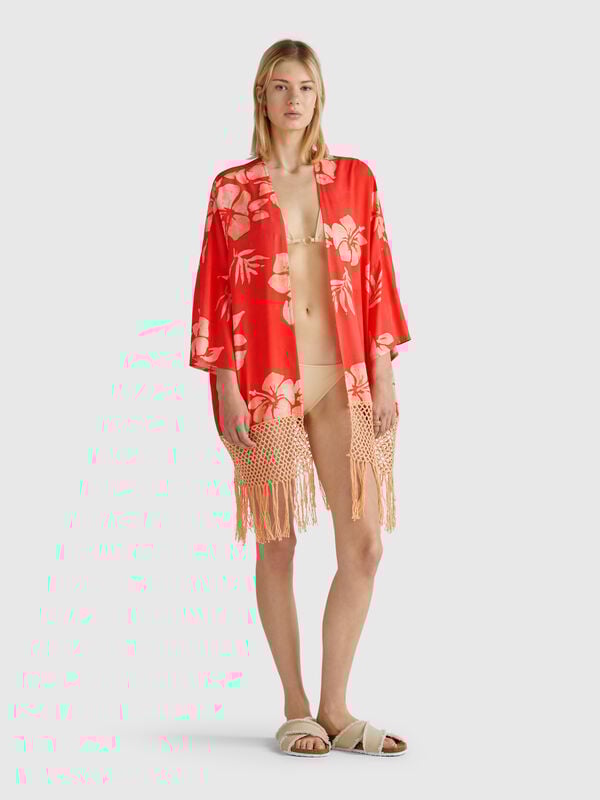 Maglia kimono con stampa floreale Donna
