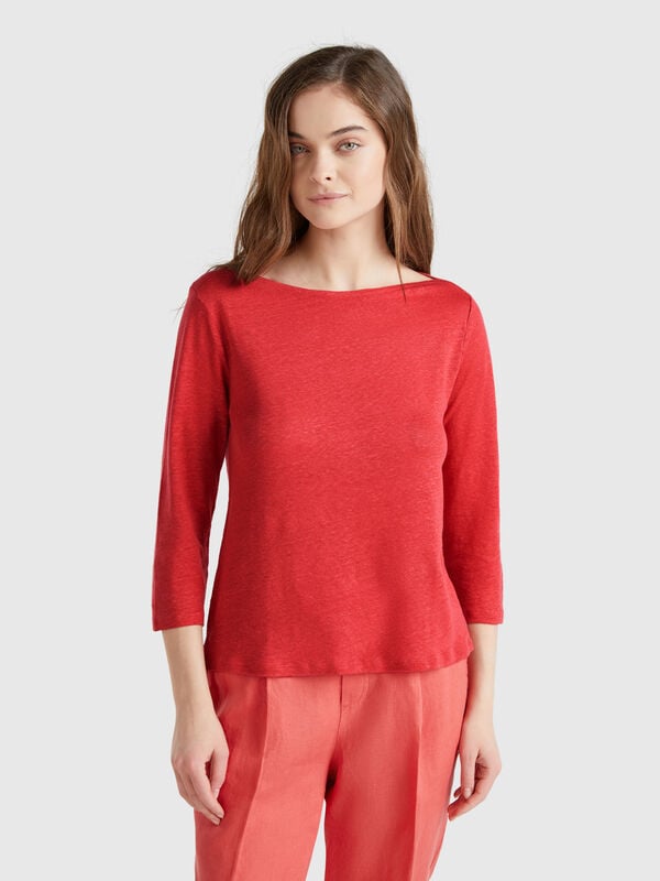 T-shirt manica a 3/4 in puro lino Donna