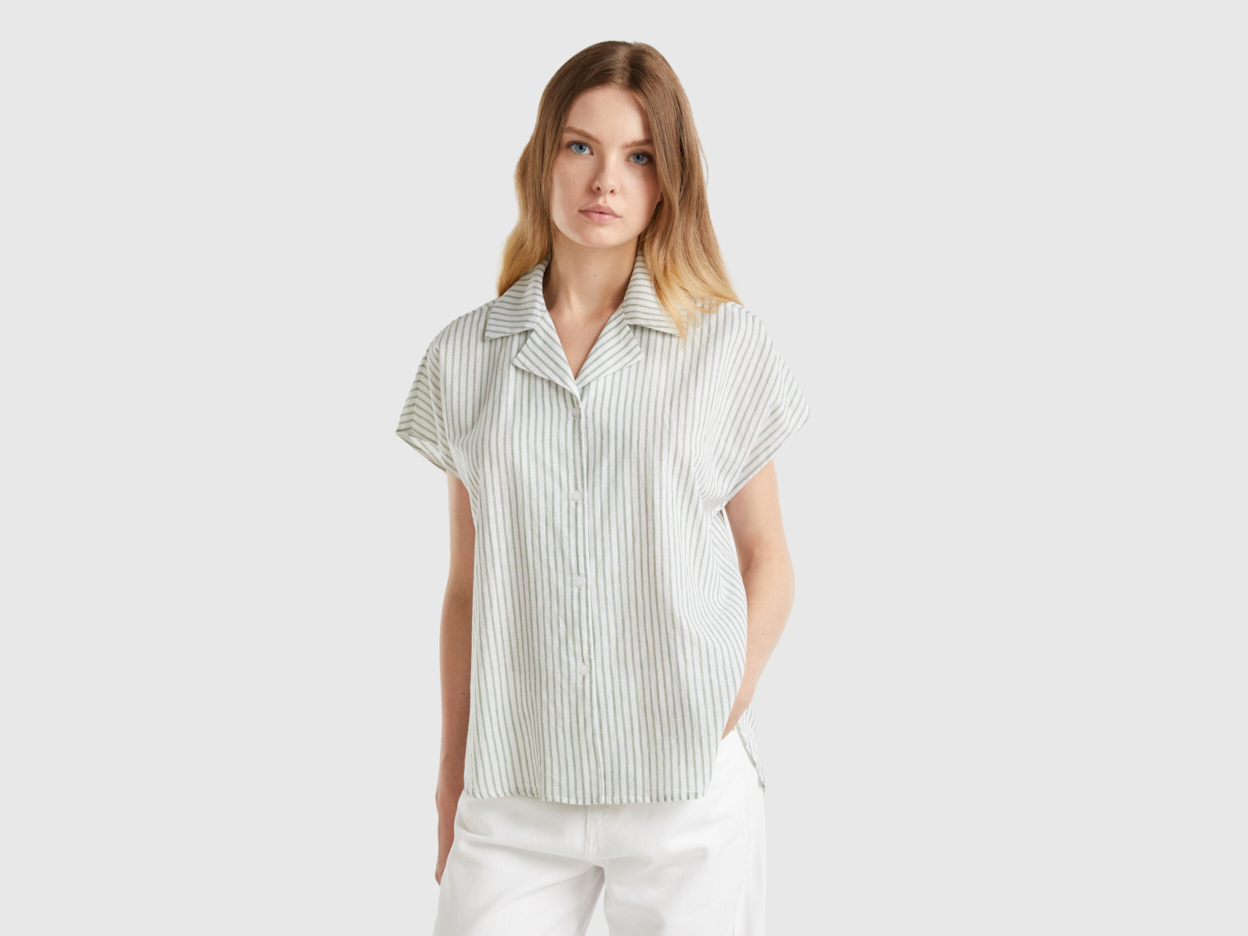 Camicia manica corta a righe Verde Benetton