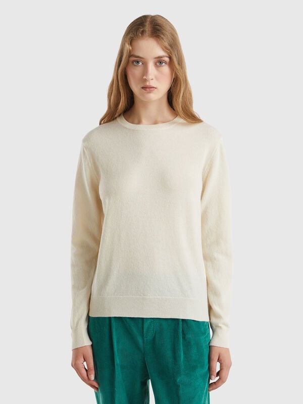 Maglia girocollo panna in lana Merino Donna