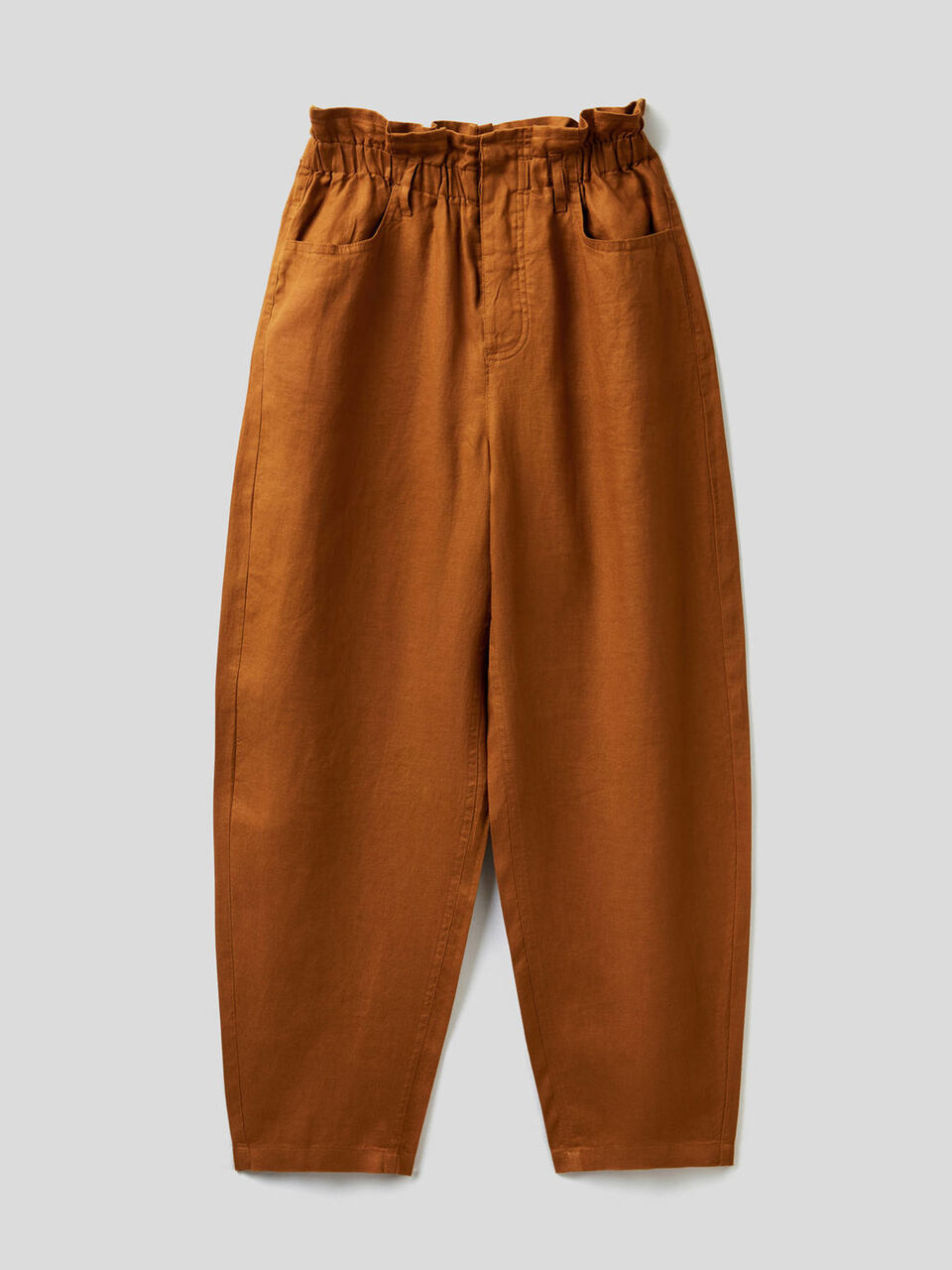 Pantaloni in puro lino con vita arricciata image number 1