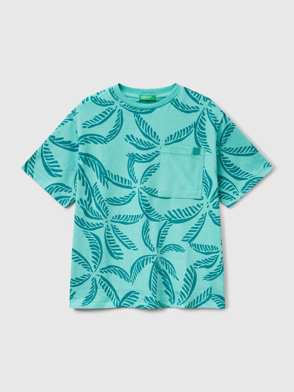 T-shirt verde con stampa tropicale Bambino