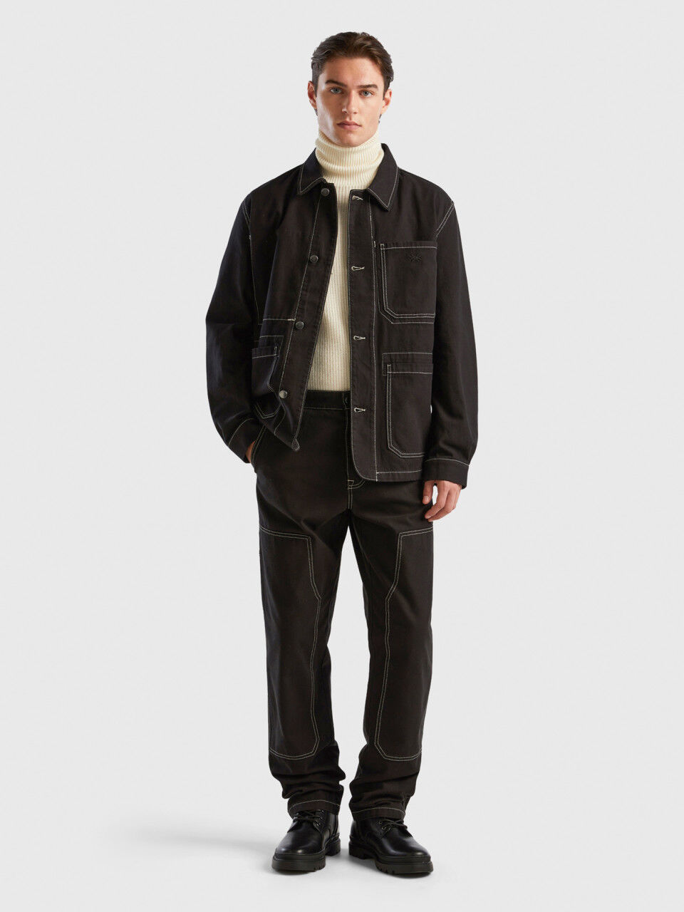 Giacca in tela di cotone Nero Uomo Benetton