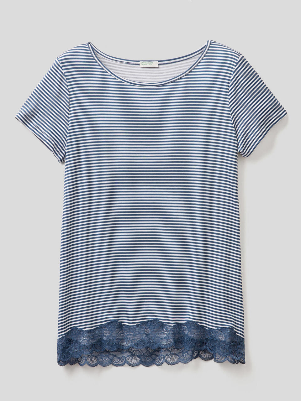 T-shirt a righe con inserto in pizzo image number 1