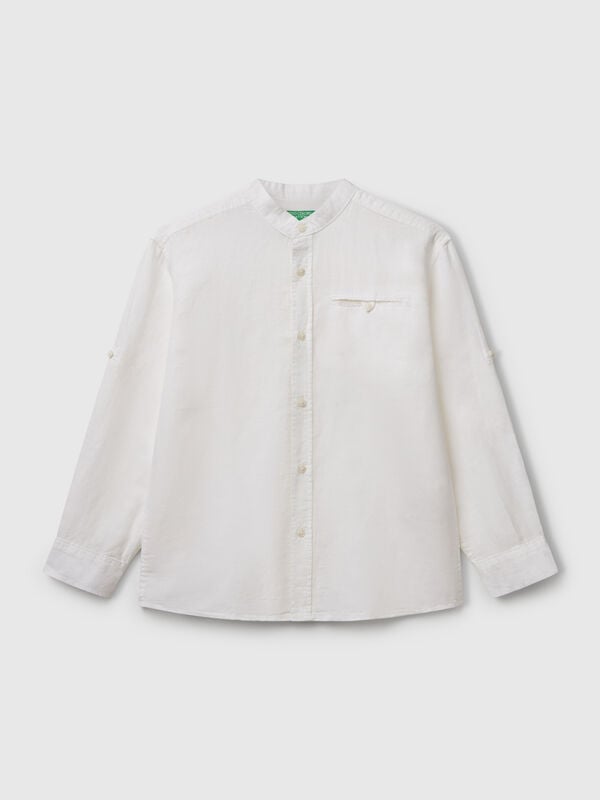 Camicia alla coreana in misto lino Bambino
