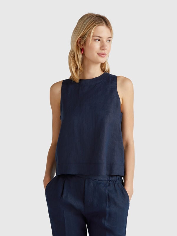 Top smanicato in puro lino Donna
