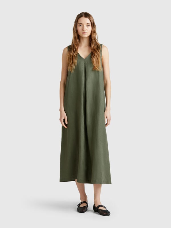 Vestito smanicato in puro lino Donna
