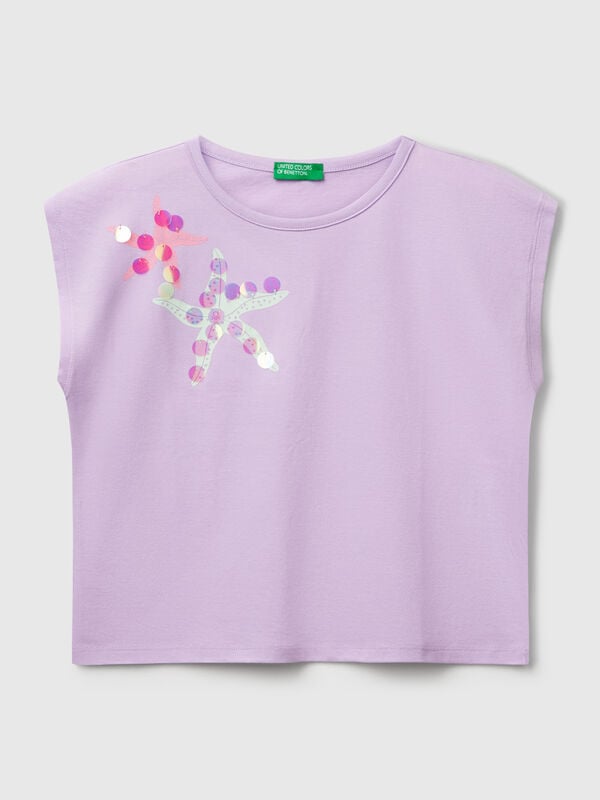 T-shirt con stampa e paillettes Bambina