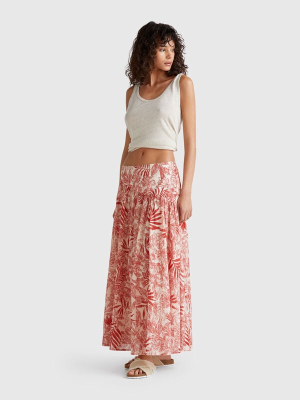 Gonna lunga con stampa tropicale Donna