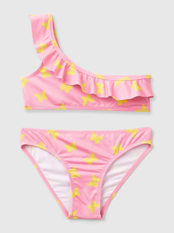 Bikini mare rosa con pattern farfalle Bambina