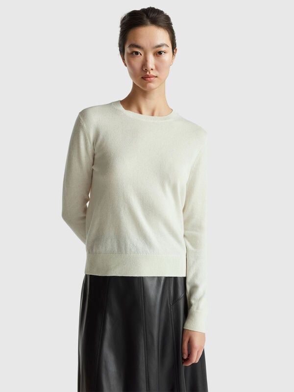 Maglioncino bianco panna in puro cashmere Donna