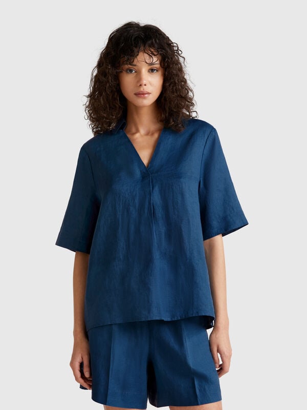 Blusa manica corta in puro lino Donna