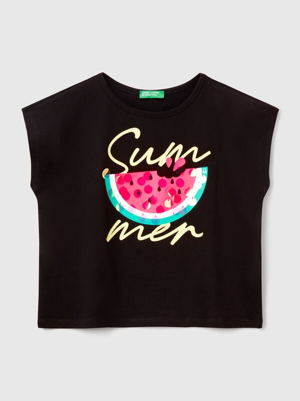 T-shirt con stampa e paillettes Bambina