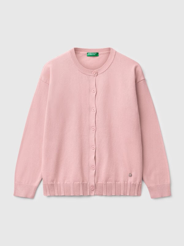 Cardigan girocollo in puro cotone Bambina