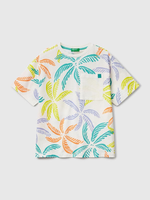 T-shirt bianca con stampa tropicale Bambino