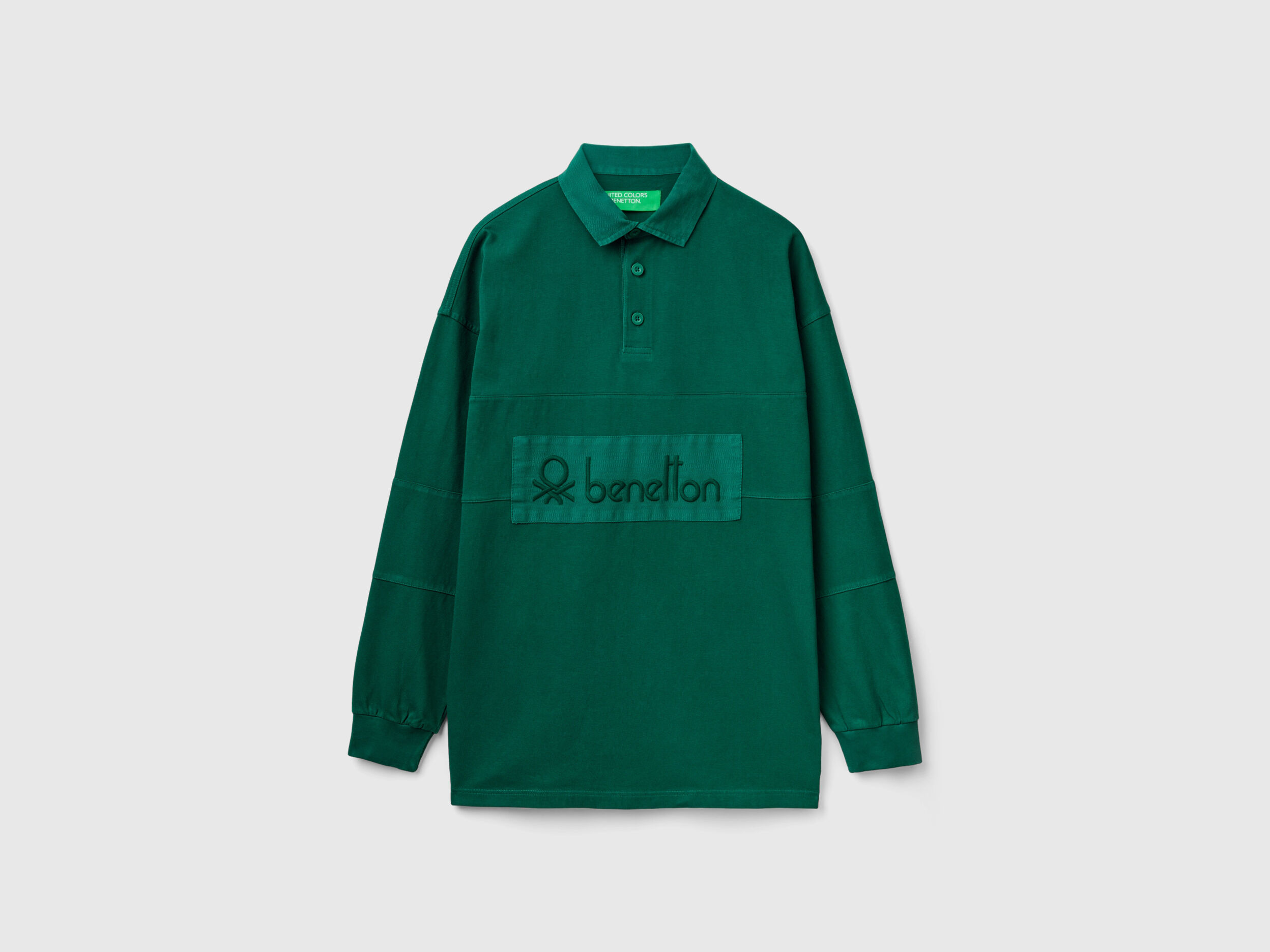 Polo rugby in puro cotone Verde Scuro Benetton