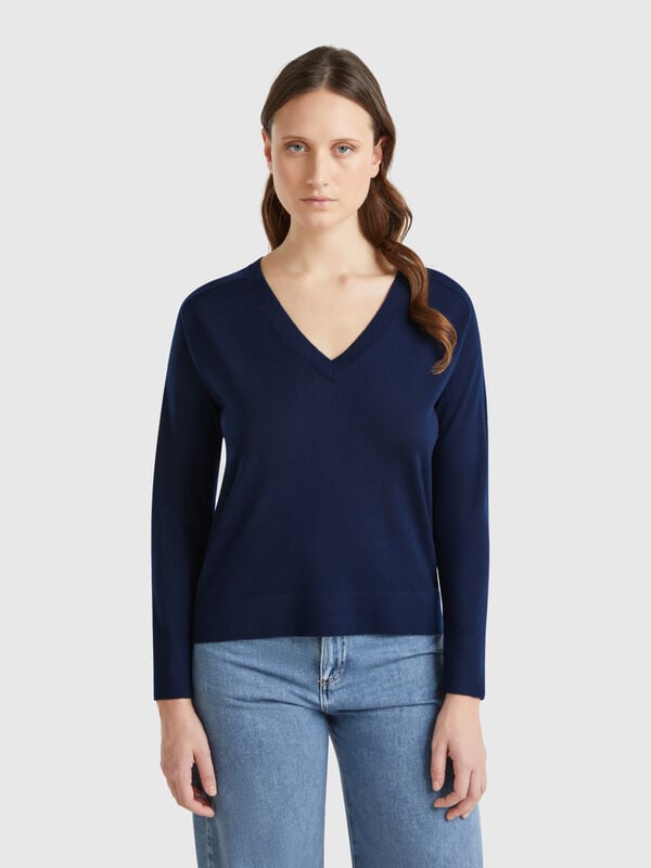 Maglia con scollo a V in pura lana Merino Donna