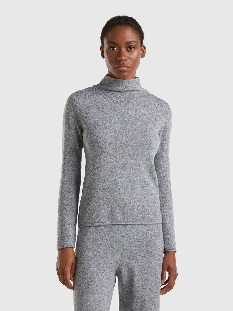 Pantaloni ampi grigio chiaro in misto lana e cashmere Grigio