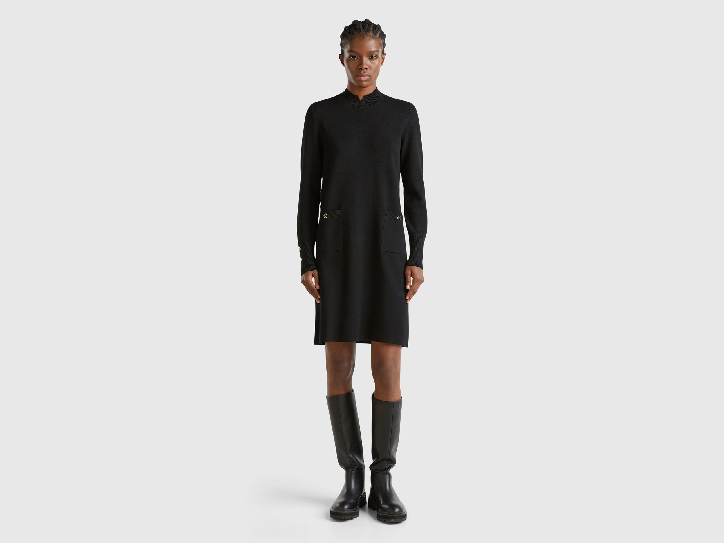 Vestito a lupetto in maglia Nero Benetton