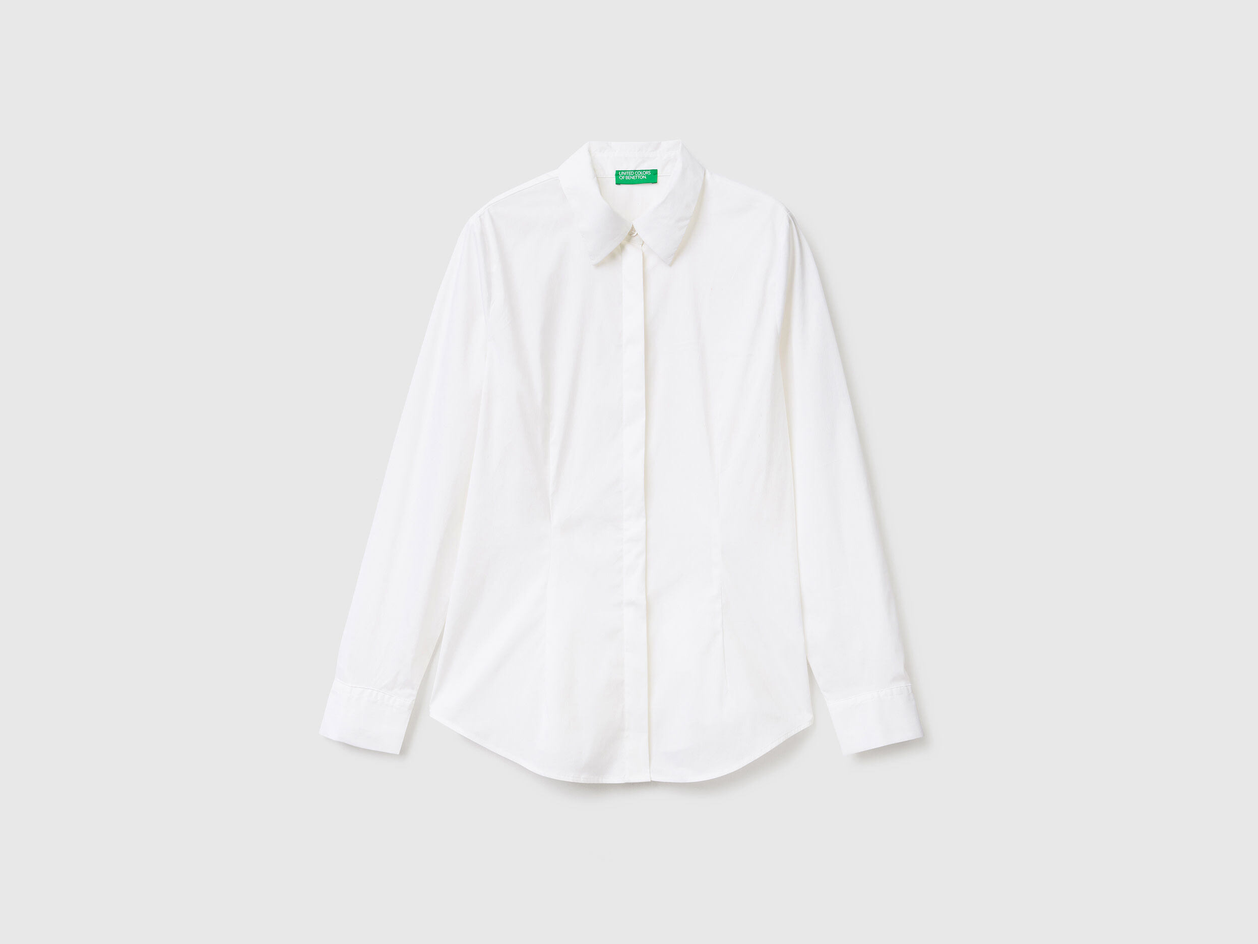 Camicia in misto cotone stretch Bianco Donna Benetton