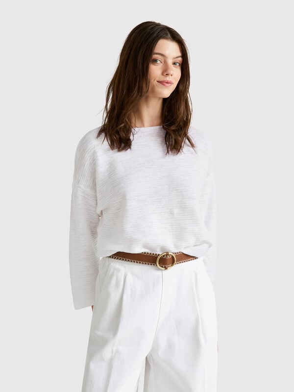 Maglia in misto lino con manica a 3/4 Donna