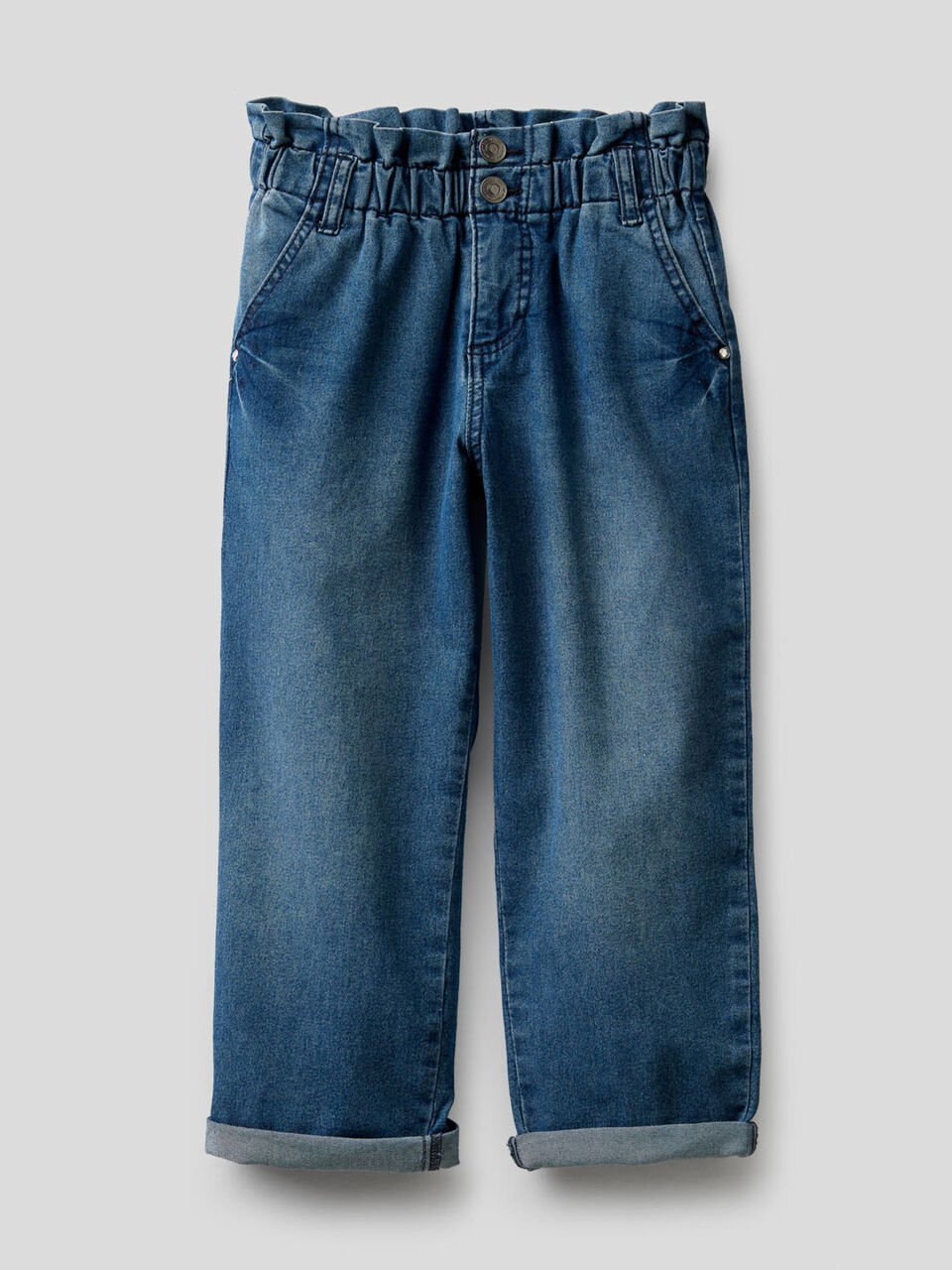 Jeans paperbag in misto cotone stretch image number 1