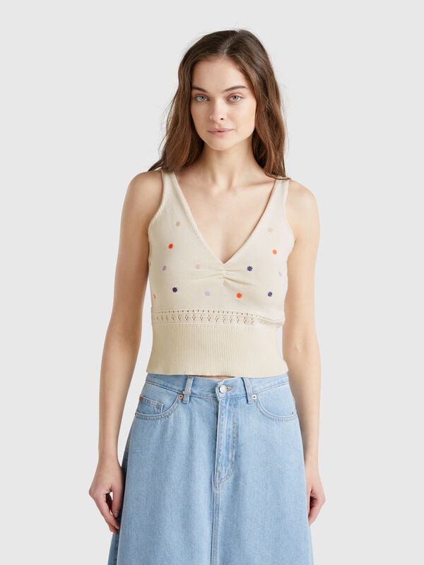 Canotta in maglia con ricamo fiori Donna