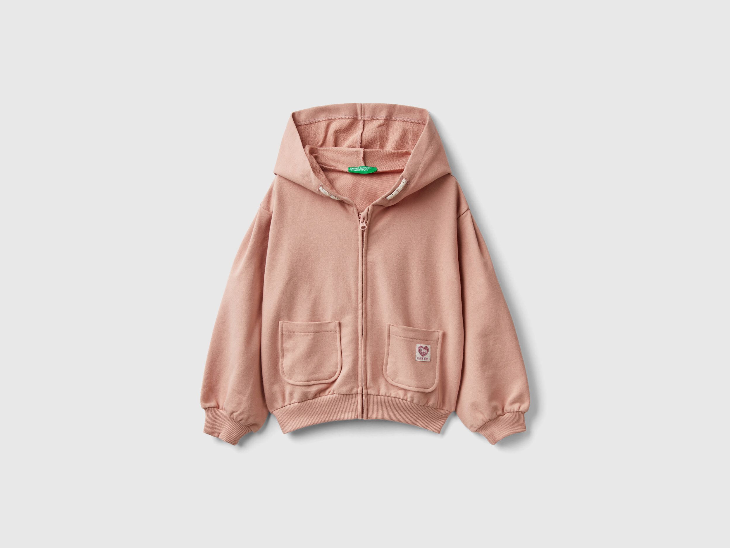 Felpa con zip in cotone bio stretch Rosa Carne Bambina Benetton
