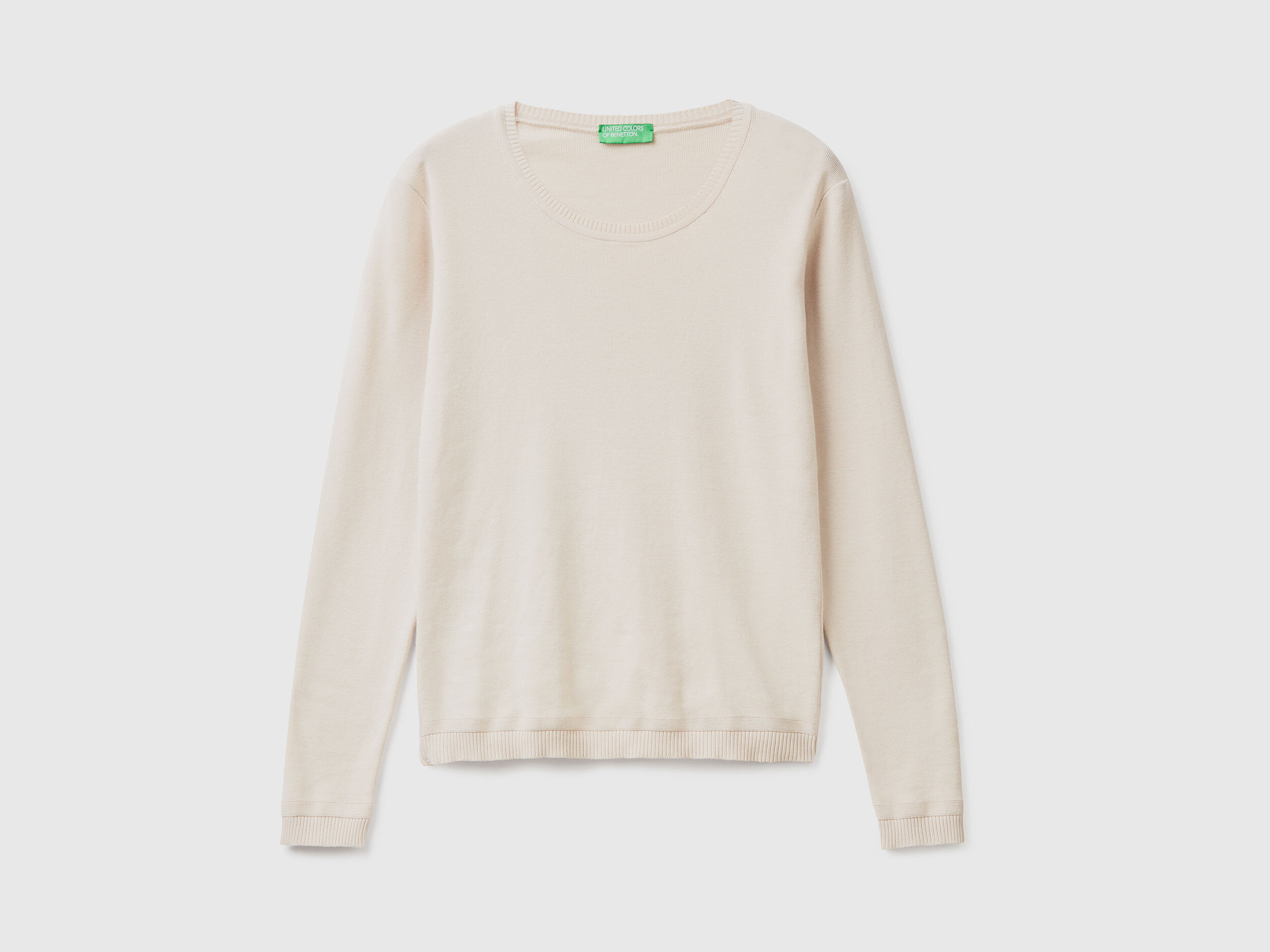 Maglia girocollo in puro cotone Beige Donna Benetton