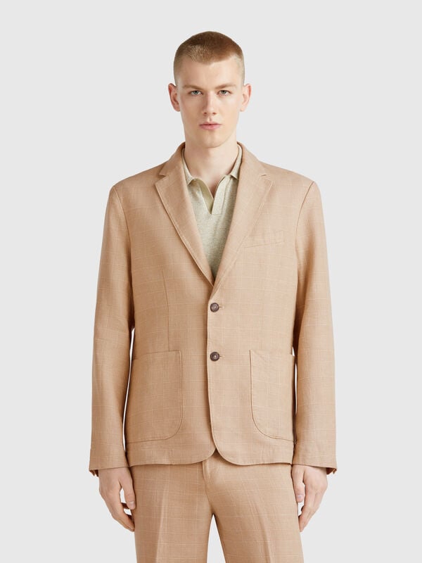 Blazer rigato in misto lino Uomo