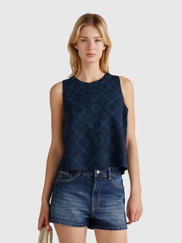 Top stampato in puro lino Donna