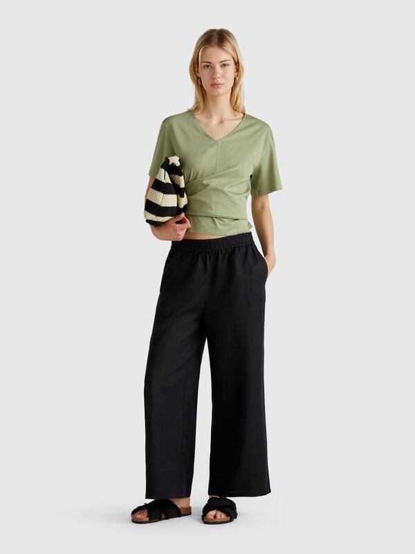 Pantaloni ampi in puro lino Donna